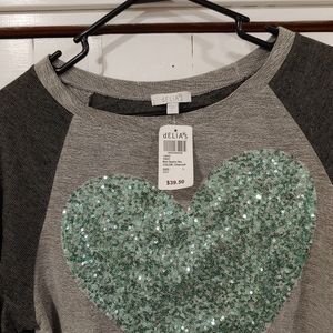 dELiA's Mint sequin heart swearshirt, large